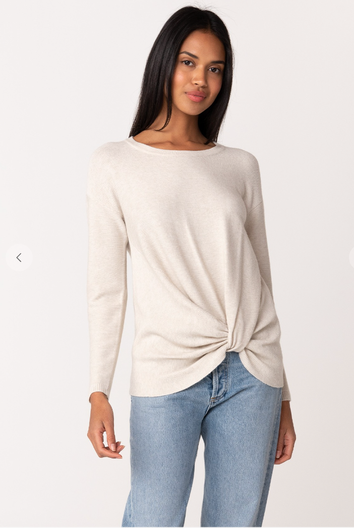 Rib Knit Long Sleeve Twist Front Pullover Sweater