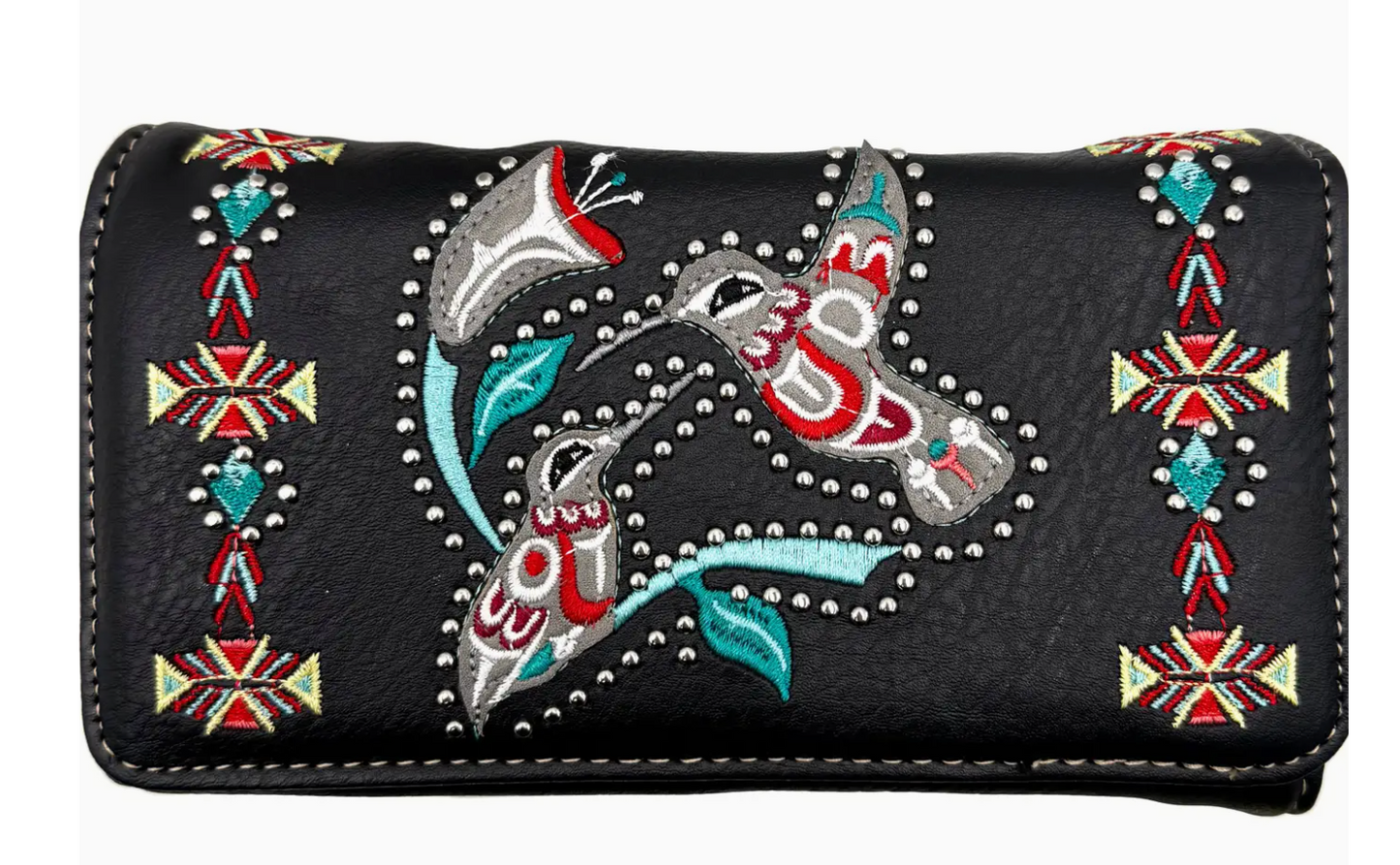Native American Themed Hummingbird Wallet with cross-body strap