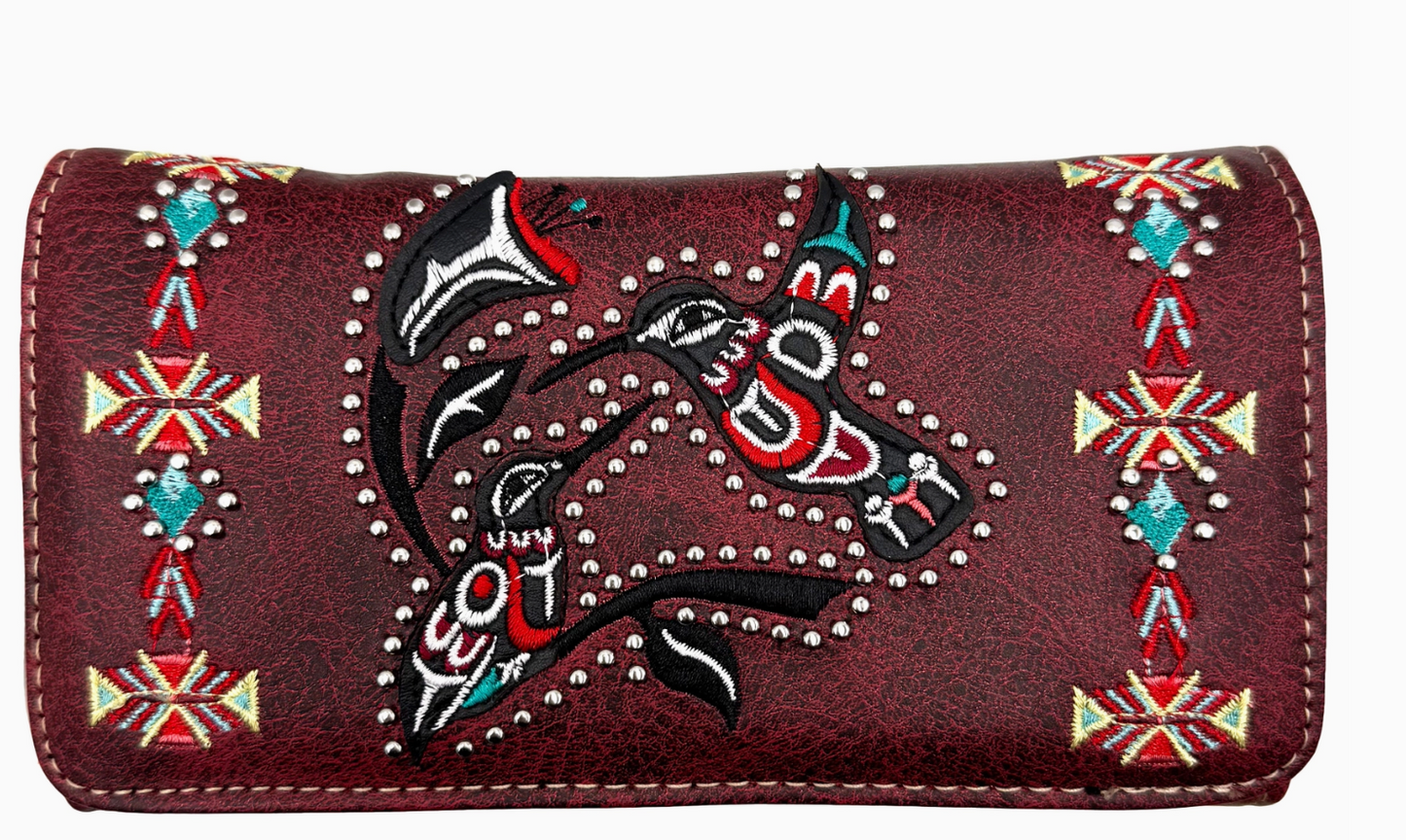 Native American Themed Hummingbird Wallet with cross-body strap