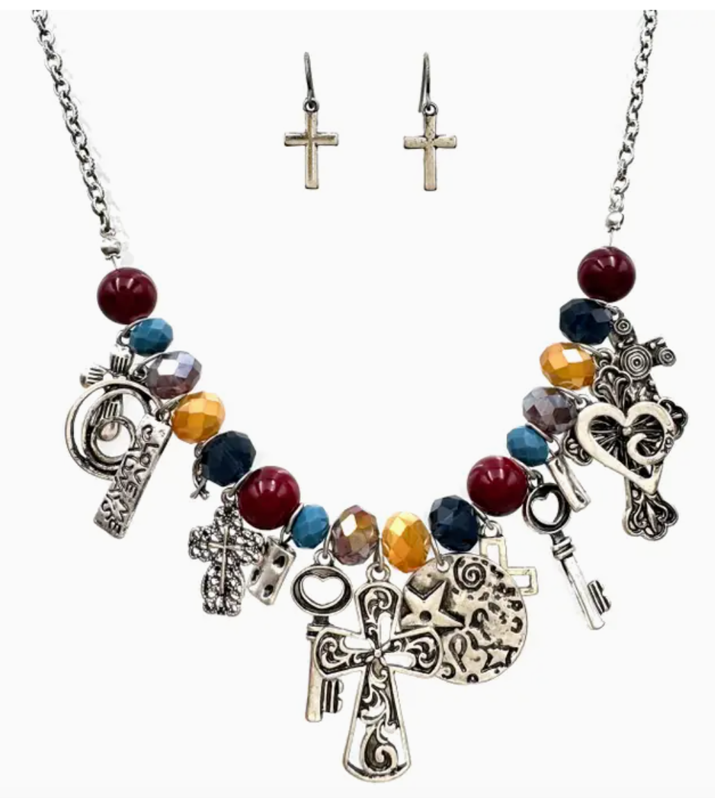 Vintage Inspired Colorful Necklace w/earrings
