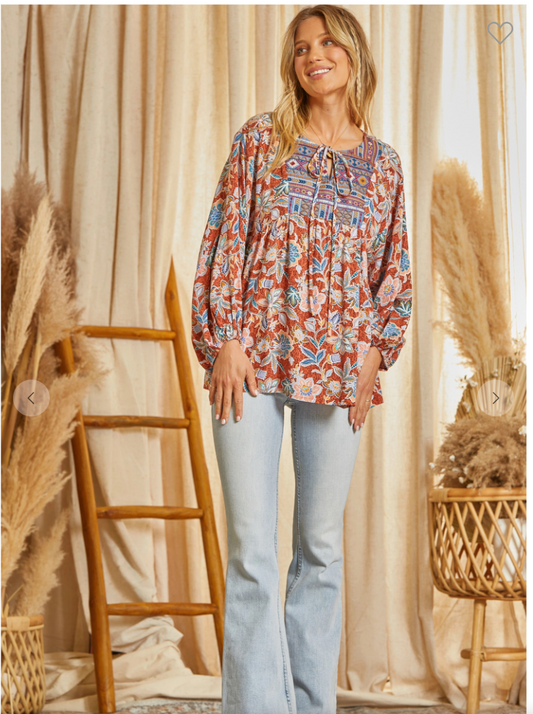 Embroidered Aztec Top