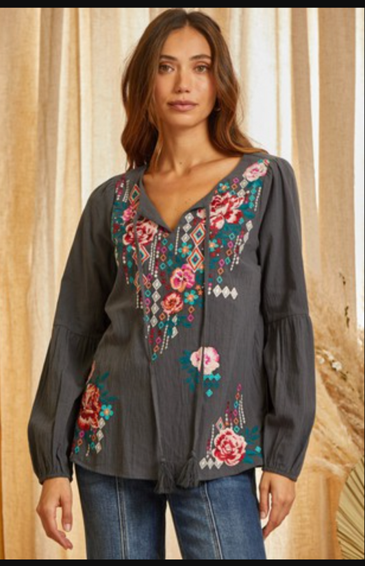 Beautiful Embroidered Charcoal Top