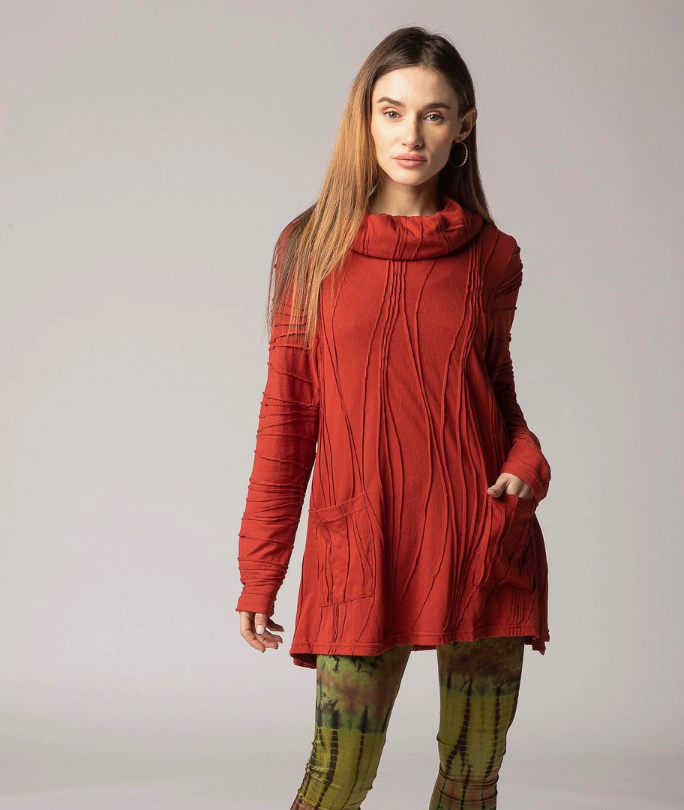 Stitched Cowl Neck Tunic (Various Colors)