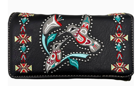 Native American Themed Hummingbird Wallet with cross-body strap