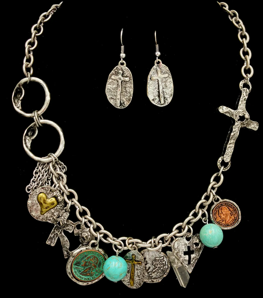 Vintage Charms necklace w/earrings